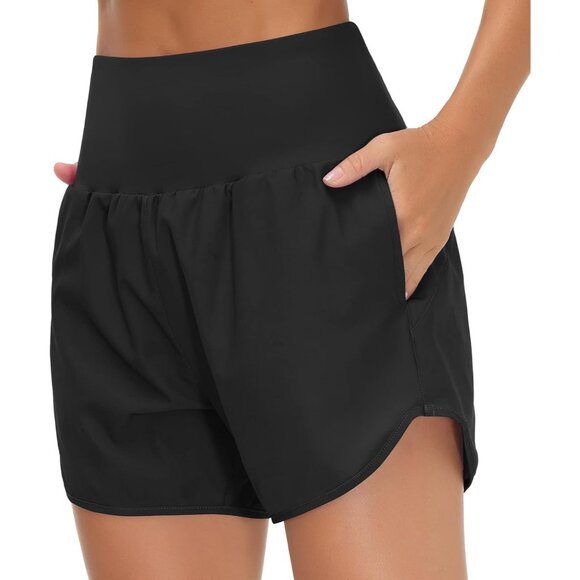 Women’s High Waist Running Shorts with Liner Athletic Hiking Workout Shorts - Picture 2 of 7